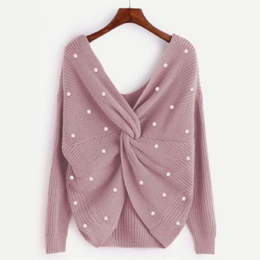 NWOT Twist back pearl sweater